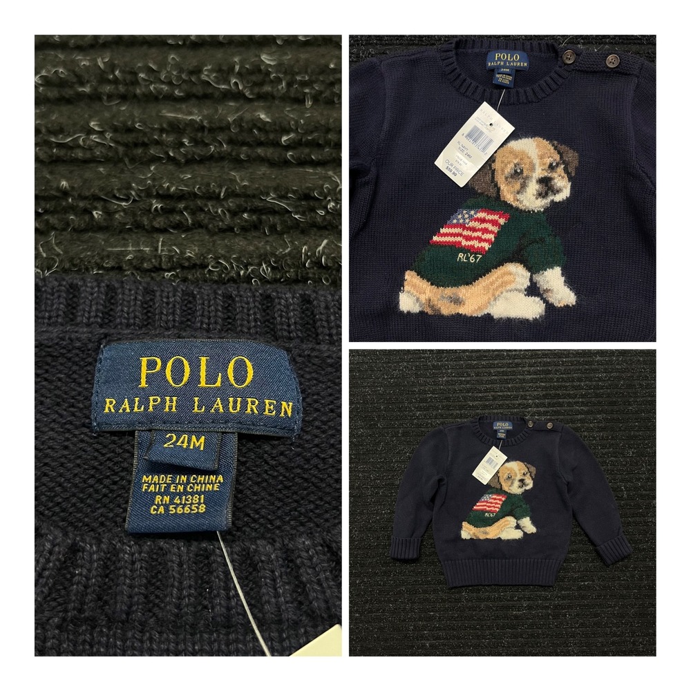 Polo Ralph Lauren Toddler 24M Navy Blue Intarsia Puppy Dog Flag Sweater NWT